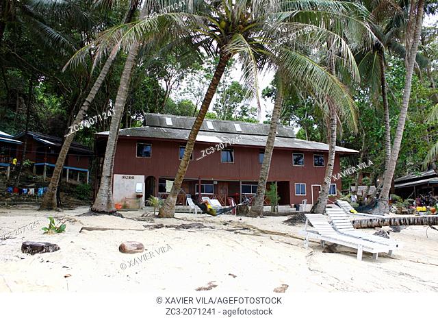House on the beach with palms, Island Pulau Perhentian Kecil, D'Lagoon, Terengganu, Malaysia