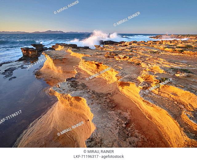 sandstone formations at The coast at Betlem, Badia d'Alcudia, Mallorca, Balearic Islands, Spain