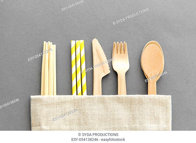 wooden spoon, fork, knife, straws and chopsticks