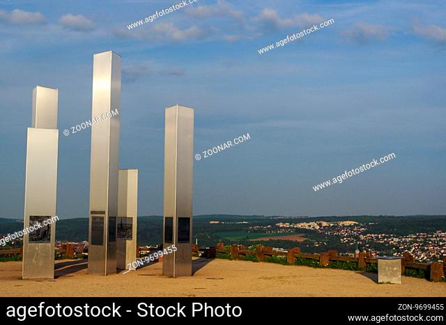 PFORZHEIM, GERMANY - April 29. 2015: Memorial of Bombing City on the Wallberg Rubble Hill in Pforzheim, Germany, Gold City in the Black Forest