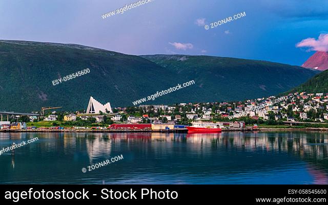 Skyline with Arctic Cathedral in Tromso in northern Norway