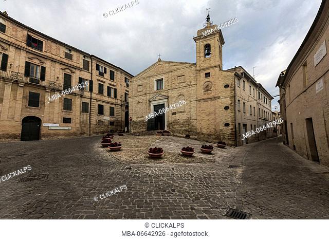 The ancient Santa Maria di Monte Morello Church seen from Casa Leopardi Recanati Province of Macerata Marche Italy Europe