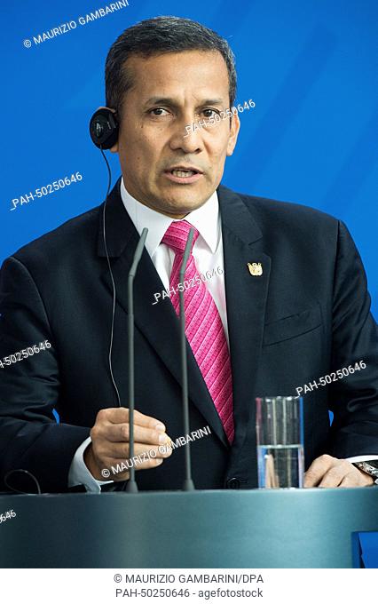 Peruvian President Ollanta Humala Tasso attends a press conference at the German chancellery in Berlin, Germany, 14 July 2014