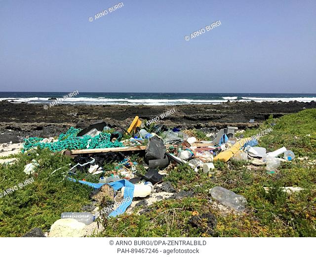 Jetsam including plastic bottles, synthetic nets, foam and other rubbish lies washed up on Orzola beach on the island of Lanzarote, Spain, 19 March 2017