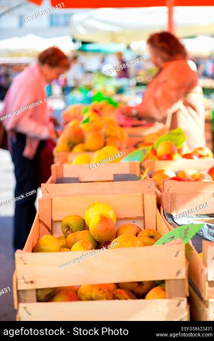 Market stall with organic apples