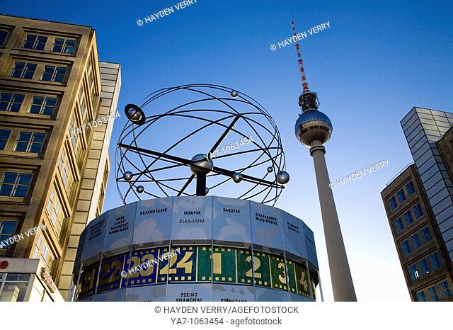 Tv Tower and World Clock Alexanderplatz Berlin Germany
