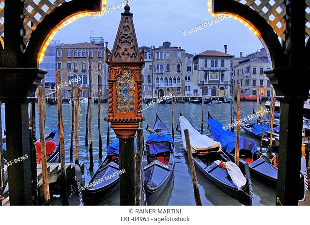 Gondola in a row, Canale Grande, Venice, Veneto, Italy