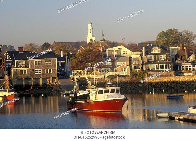 lobster boats, Rockport, Massachusetts, MA, Fishing boats docked in Rockport Harbor in Rockport in the fall