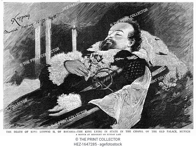 The death of King Ludwig II of Bavaria, 1886. The king lying in state in the chapel of the Old Palace, Munich