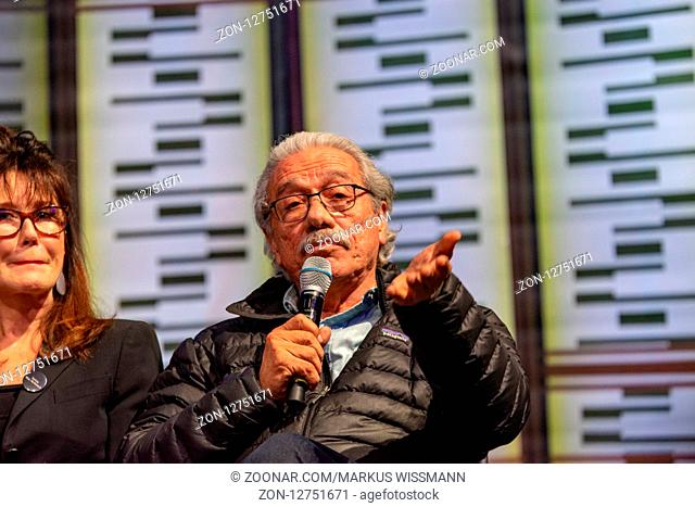 BONN, GERMANY - MAY 19th 2018: Edward James Olmos (*1947, american actor - Battlestar Galactica, Miami Vice) at Fedcon 27, a four day sci-fi fan convention