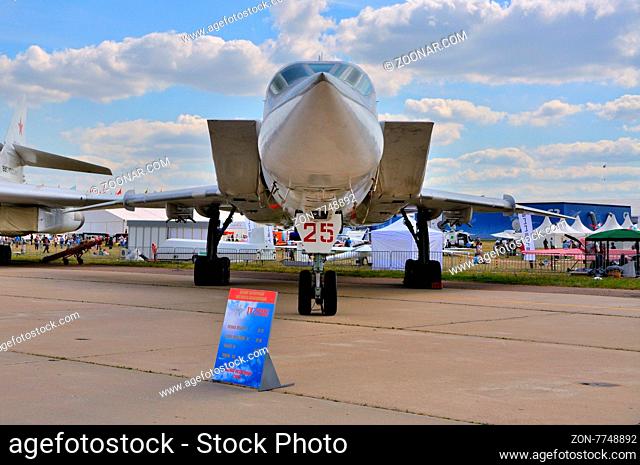 MOSCOW, RUSSIA - AUG 2015: strategic strike bomber Tu-22M Backfire presented at the 12th MAKS-2015 International Aviation and Space Show on August 28