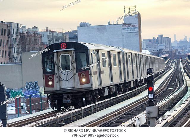 A Number 4 IRT elevated subway train in the Bronx in New York