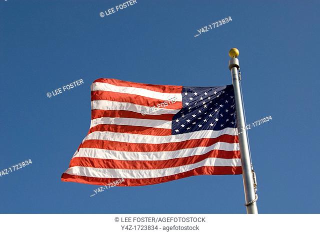 Washington DC USA, American Flag at the Washington Monument