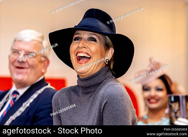 Queen Maxima of the Netherlands visits Museum Beeld en Geluid to receive the first copy of the photo book of the Stichting Haags Verhaal by photographer Piet...
