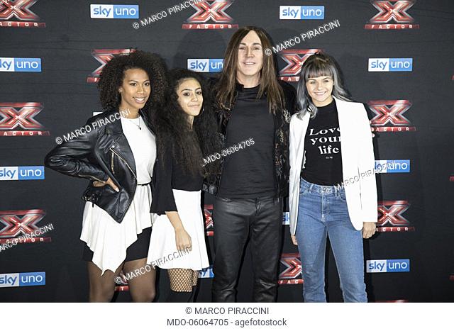 Luna, Manuel Agnelli, Martina Attili and Sheron Dos Santos at the press conference of X Factor 2018 with the presence of coaches
