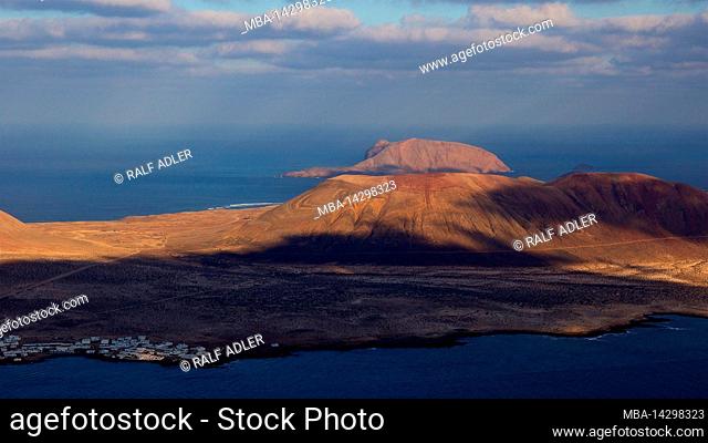 Canary Islands, Lanzarote, volcanic island, north of the island, after-thunderstorm mood, morning light, viewpoint, Mirador del Rio, created by Cesar Manrique