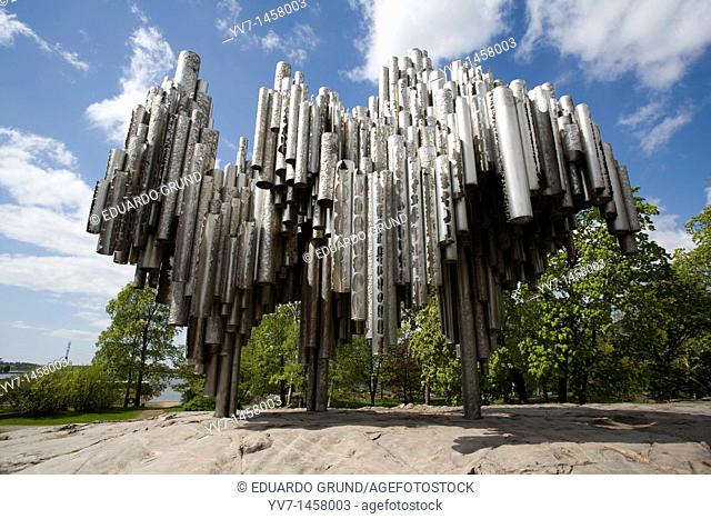 Jean Sibelius monument, located in the 'Sibeliusparken' park, created by 580 steel tubes  Helsinki, Uusimaa, Finland, Europe