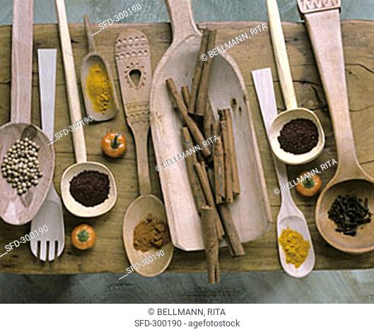 Wooden spoons with spices