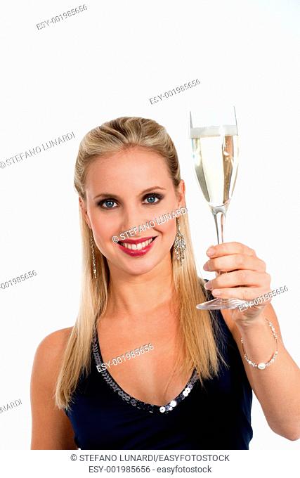 Beautiful blond woman celebrating New Year's Eve or Birthday