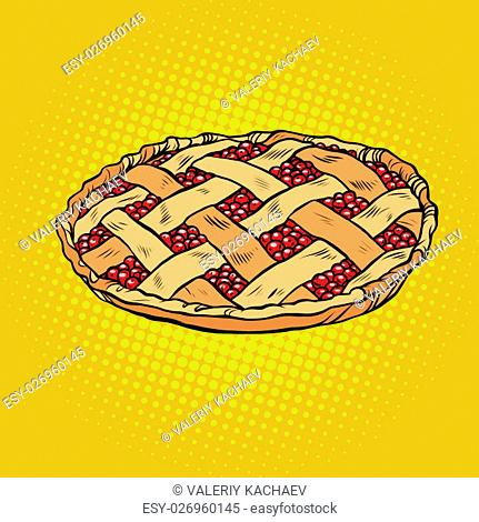 Berry pie, thanksgiving and family celebration, pop art retro vector illustration