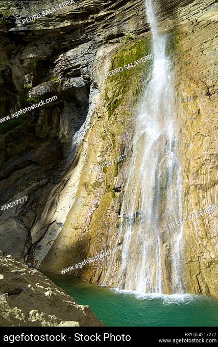 Sorrosal Waterfall in Broto, Pyrenees, Huesca Province, Aragon, Spain