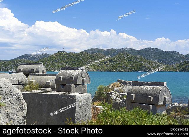 Sarcophagi of Ucagiz, Riviera, Turkish South Coast, Turkey, Asia