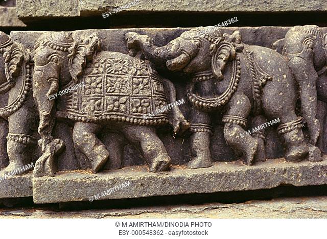 Caparisoned elephants in Prasanna Chennakesha temple at Somnathpur , Karnataka , India