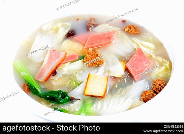 Chinese Food: Vegetable soup in a white pot