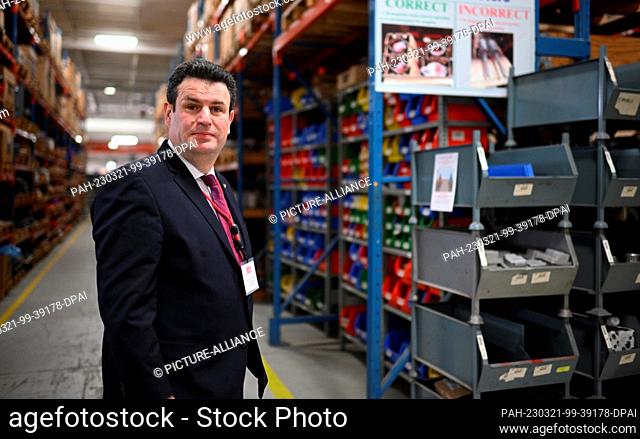 21 March 2023, Canada, Toronto: Hubertus Heil (SPD), Federal Minister of Labor and Social Affairs, during a visit to SEW-EURODRIVE Company of Canada Ltd