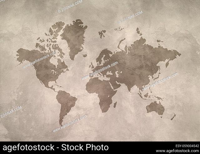 World map isolated on concrete wall background