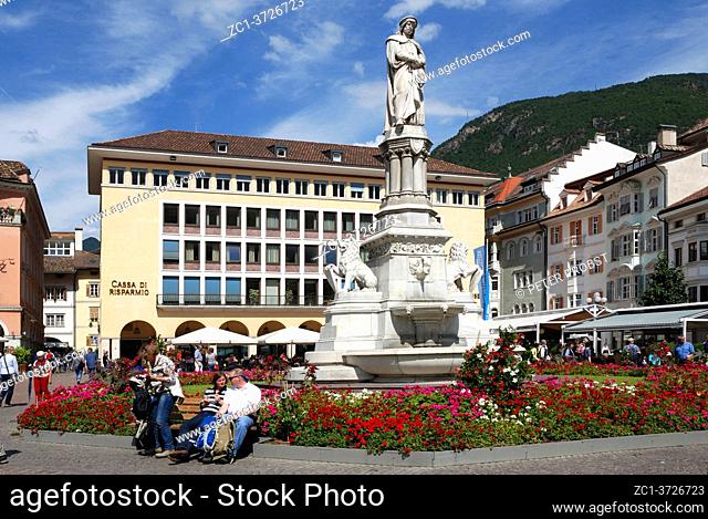 Monument to the poet Walther von der Vogelweide auf the Walther Square in Bolzano in South Tyrol - Italy