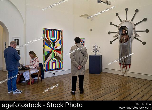 Views and visitors to the 2022 1-54 African Arts Fair at Somerset House, London, England, UK
