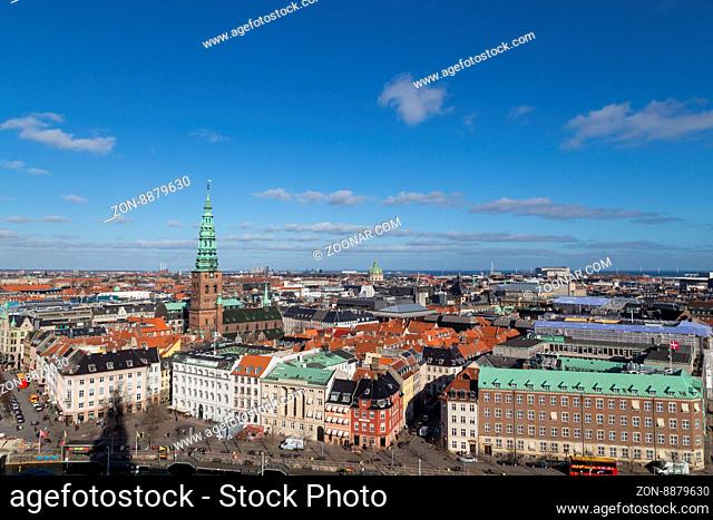 Copenhagen, Denmark - February 26, 2016: View of the skyline from Christiansborg castle tower