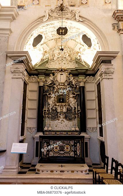 Sculptures and statues, church of Santo Sepolcro, monastery of Astino, Longuelo, province of Bergamo, Lombardy, Italy, Europe