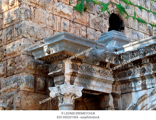 Hadrians Gate, Antalya landmark. Ancient construction of the Gate of Hadrian