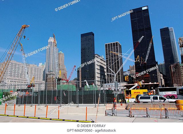 CONSTRUCTION WORK AT GROUND ZERO IN JULY 2010, SITE OF THE WORLD TRADE CENTER, FINANCIAL DISTRICT, DOWNTOWN MANHATTAN, NEW YORK CITY, NEW YORK STATE