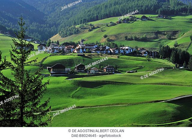 View of Antermoia, St Martin in Thurn, Badia valley, Dolomites, Trentino-Alto Adige, Italy