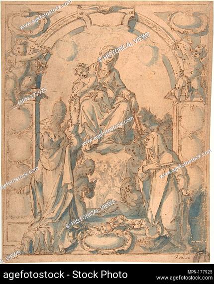 Madonna and Child Adored by Two Saints. Artist: Anonymous, Italian, 16th century (Italian, active Central Italy, ca. 1550-1580); Artist: Previously attributed...