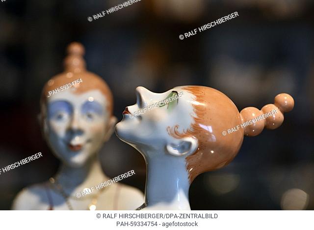 Two porcelain figures, pictured at Brandenburg's only porcelain producers Adam und Ziege in Gueterfelde, Germany, 19 June 2015