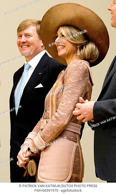 King Willem-Alexander and Queen Maxima of The Netherlands and French President Francois Hollande visit the Louvre Museum to view Rembrandts works in Paris