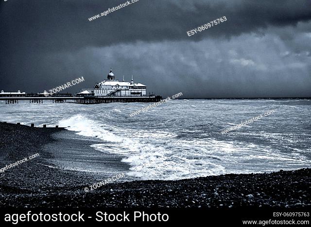 EASTBOURNE, EAST SUSSEX/UK - OCTOBER 21 : Tail End of Storm Brian Racing Past Eastbourne Pier in East Sussex on October 21, 2017