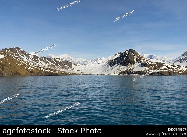 Snow covered mountains, Ocean Harbour, South Georgia, Antarctic