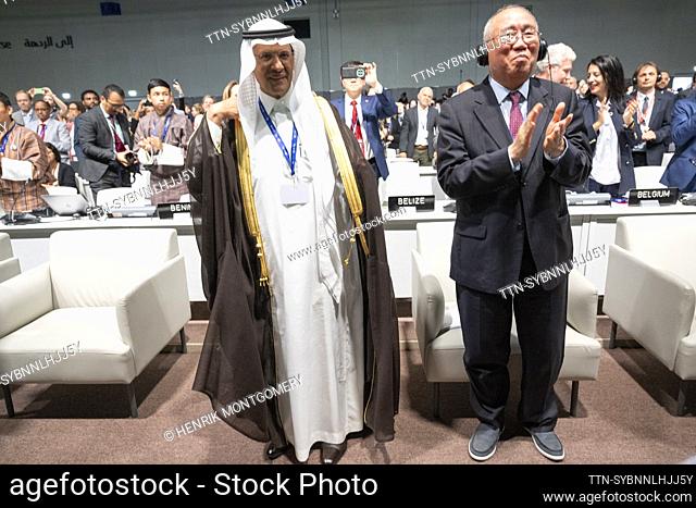 DUBAI 20231213 The agreement is ready at COP 28. Saudi Arabia's energy minister Abdulaziz bin Salman and China's climate negotiator Xie Zhenhua