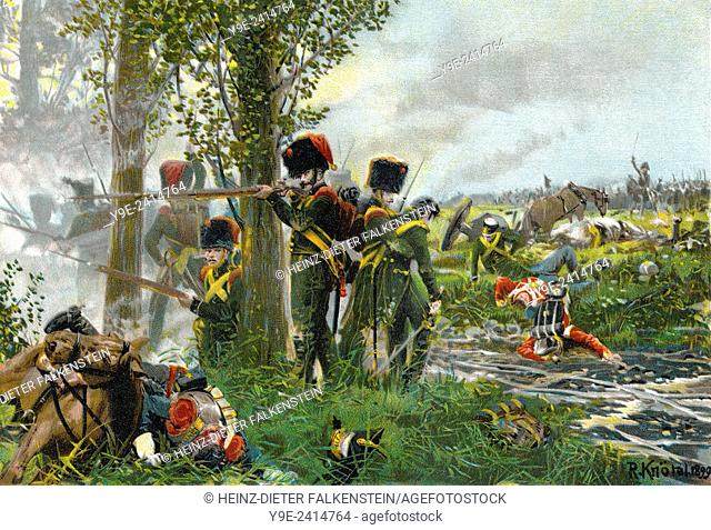 The Battle of Waterloo on Sunday, 18 June 1815, near Waterloo in present-day Belgium