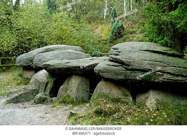 The Seven Stone Homes Sieben Steinhaeuser a group of dolmes in the Lueneburg Heath in the Bergen-Hohne NATO training area Lower saxony Germany