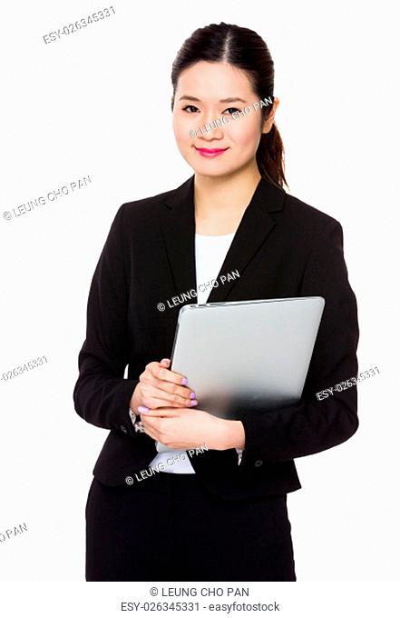Businesswoman hold with laptop computer