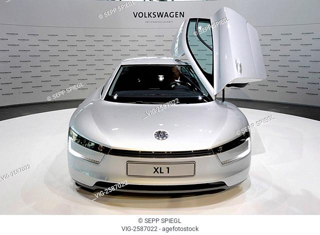 Germany, Wolfsburg, 3/30/2011 the electric car of VW, the model XL1 - WOLFSBURG, GERMANY, 30/03/2011