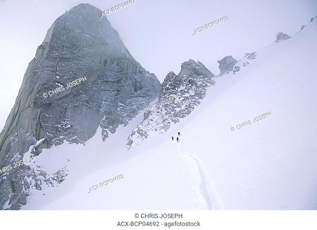 Backcountry Skiers under Snowpatch Spire, Bugaboos, British Columbia, Canada