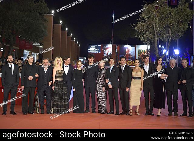 ROME, ITALY - OCTOBER 18: Cast attend the red carpet for ""L'Ombra Di Caravaggio"" during the 17th Rome Film Festival at Auditorium Parco Della Musica on...