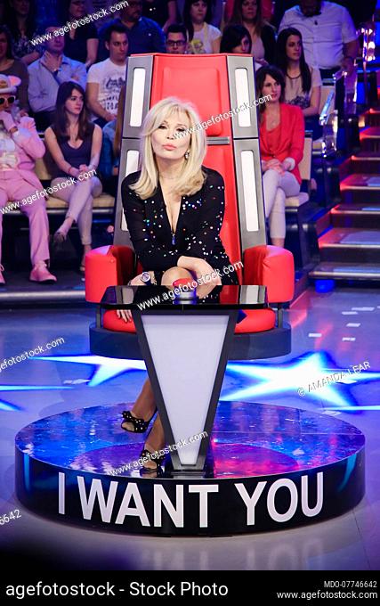 Italian singer and actress Amanda Lear guest in the television program Quelli che il calcio. Milan (Italy), May 11th, 2014
